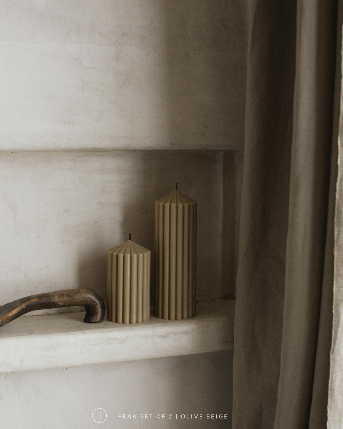 LAWA Ribbed Peak Pillar Candle - Large Beautiful Handmade Pillar Scented Soy Wax Candle Elegant Bubble Aesthetic Candle Housewarming Gift Home Room Shelf Decor Idea Olive Beige (Small)