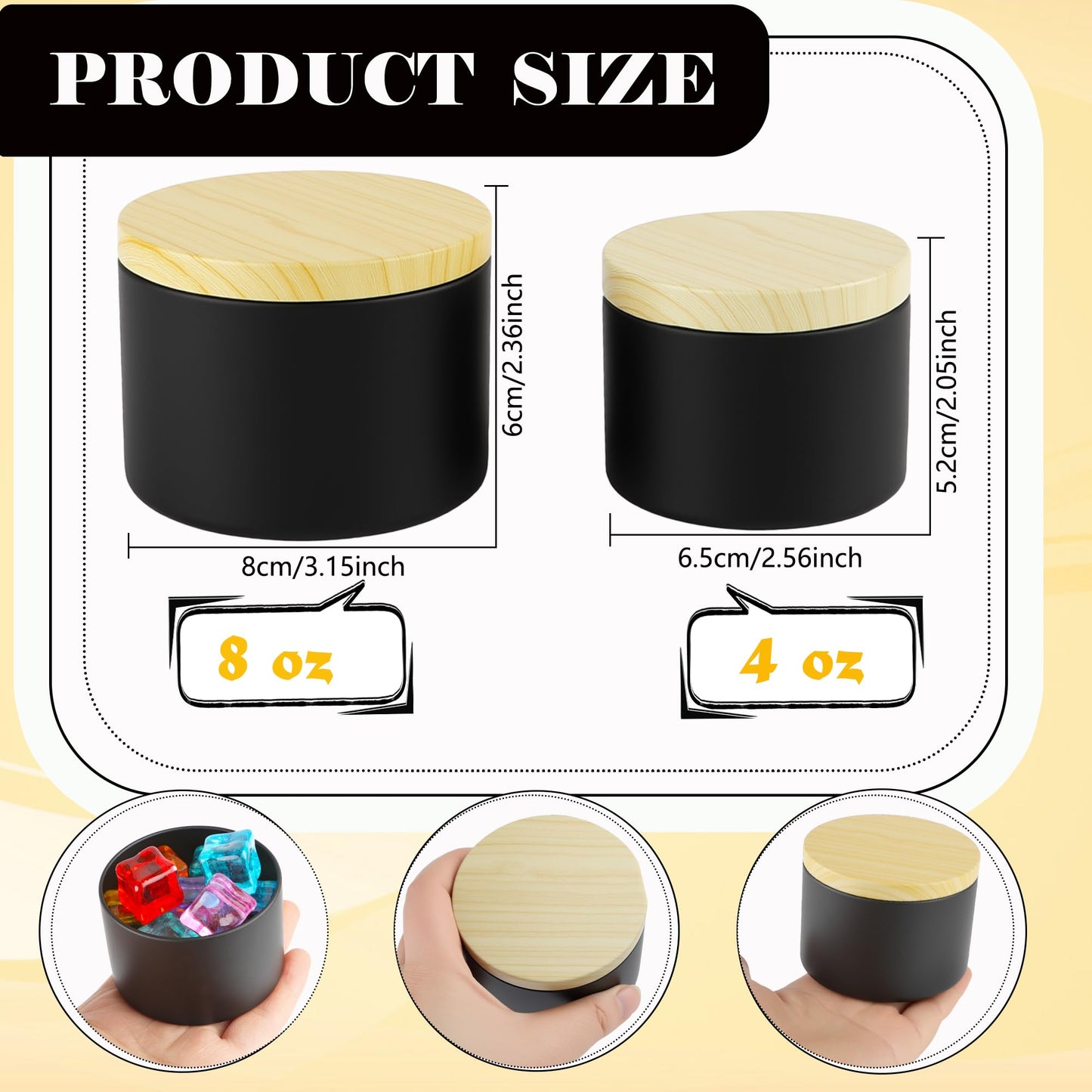Swakuta 30 Pack Candle Tins for Candle Jars Making Black Metal Empty Candles Container with Wood-Grain Lids Bulk 4 8 oz Gift DIY Storage Supplies