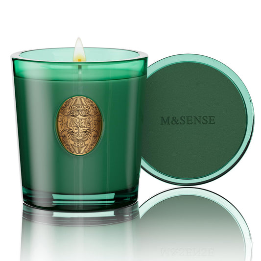 M&SENSE Natural Soy Candle | Eucalyptus Cedarwood& Emerald Green | 9.2 oz, 50H Burn Time | Luxury Scented Candle for Relaxation, Gifting, Home Décor | Ideal for Bedroom, Office, Party Ambiance