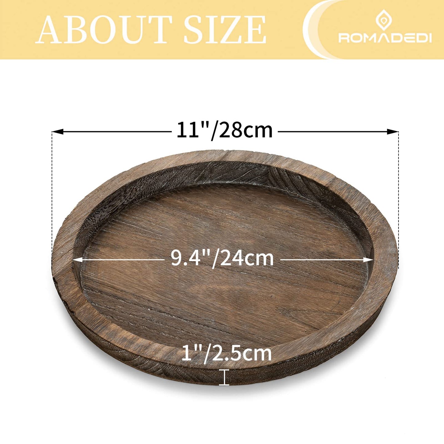 Romadedi Farmhouse Wooden Candle Tray - 11 Inch Round Decorative Trays for Coffee Table Dining Centerpiece Kitchen Counter Candle Holder Wood Trays for Christmas Rustic Home Decor