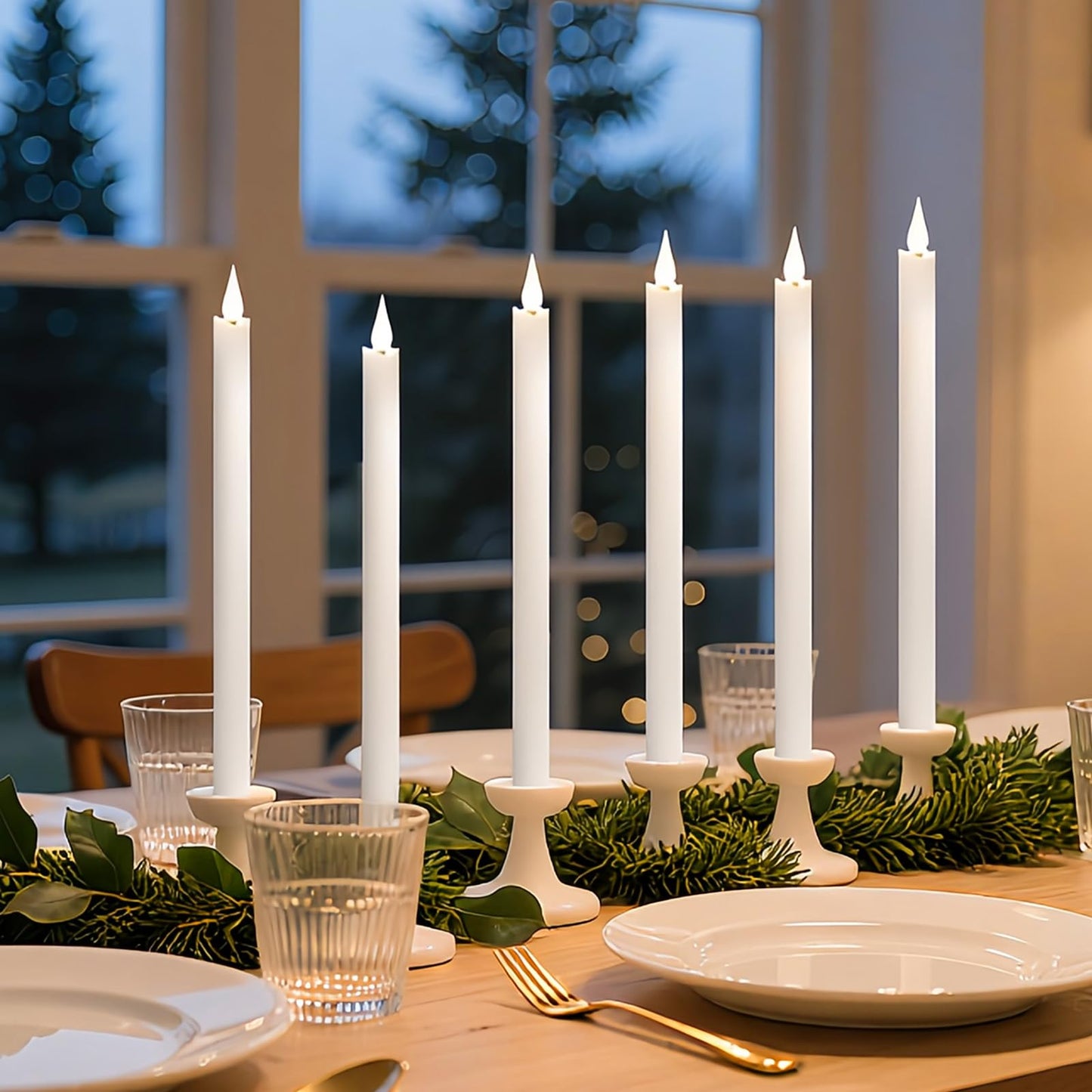 yunsheng 11 Inches Flameless Taper Candles Flickering with Remote & Timer, Set of 6 Battery Operated LED Window Candles, White Plastic LED Candlestick with 3D Wick for Christmas Wedding Home Decor