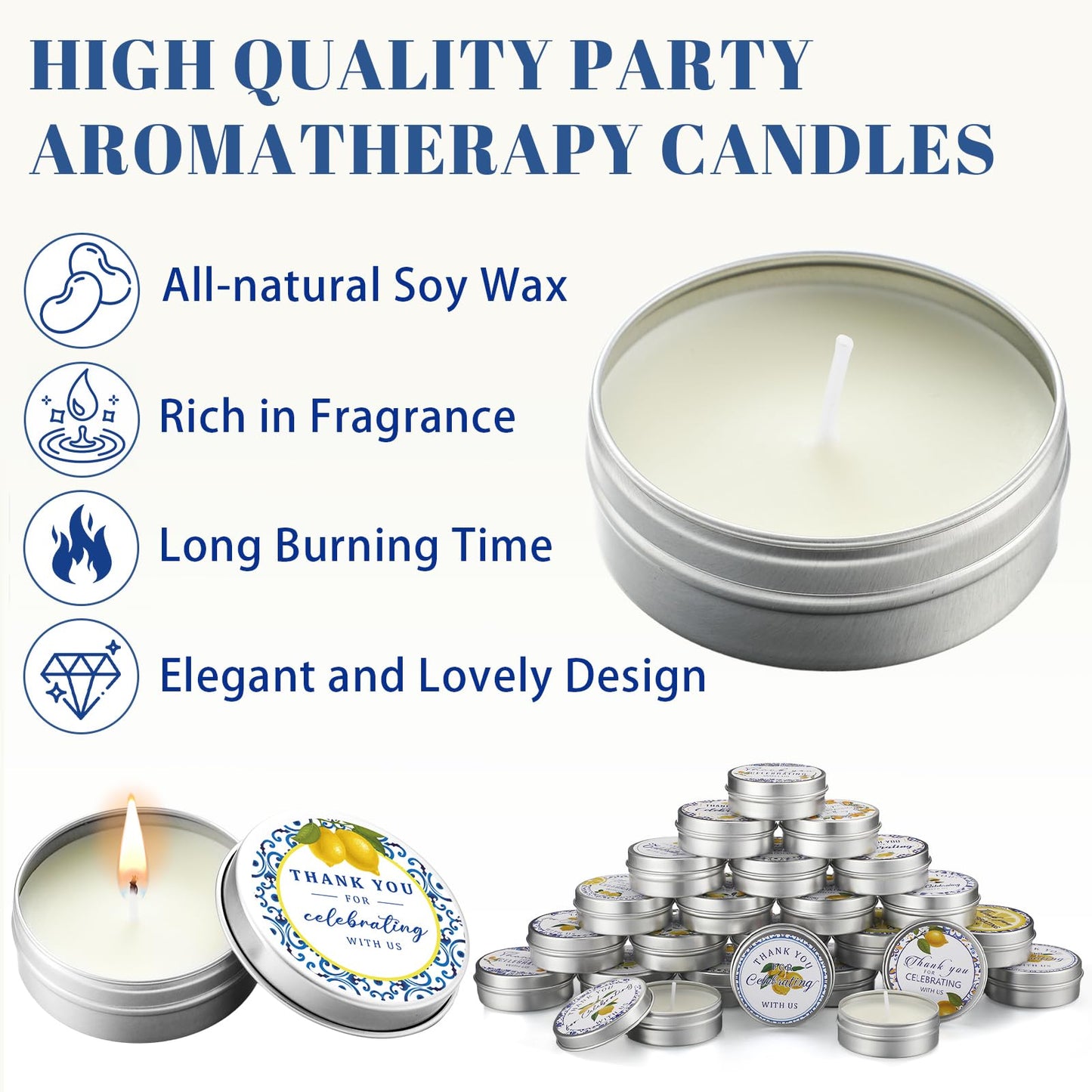 Treela 24 Pcs Capri Lemon Candles Favors Italian Lemon Scented Candle Tins with Lids Amalfi Coast Gifts for Mediterranean Wedding Bridal Baby Shower Party Favors Decorations