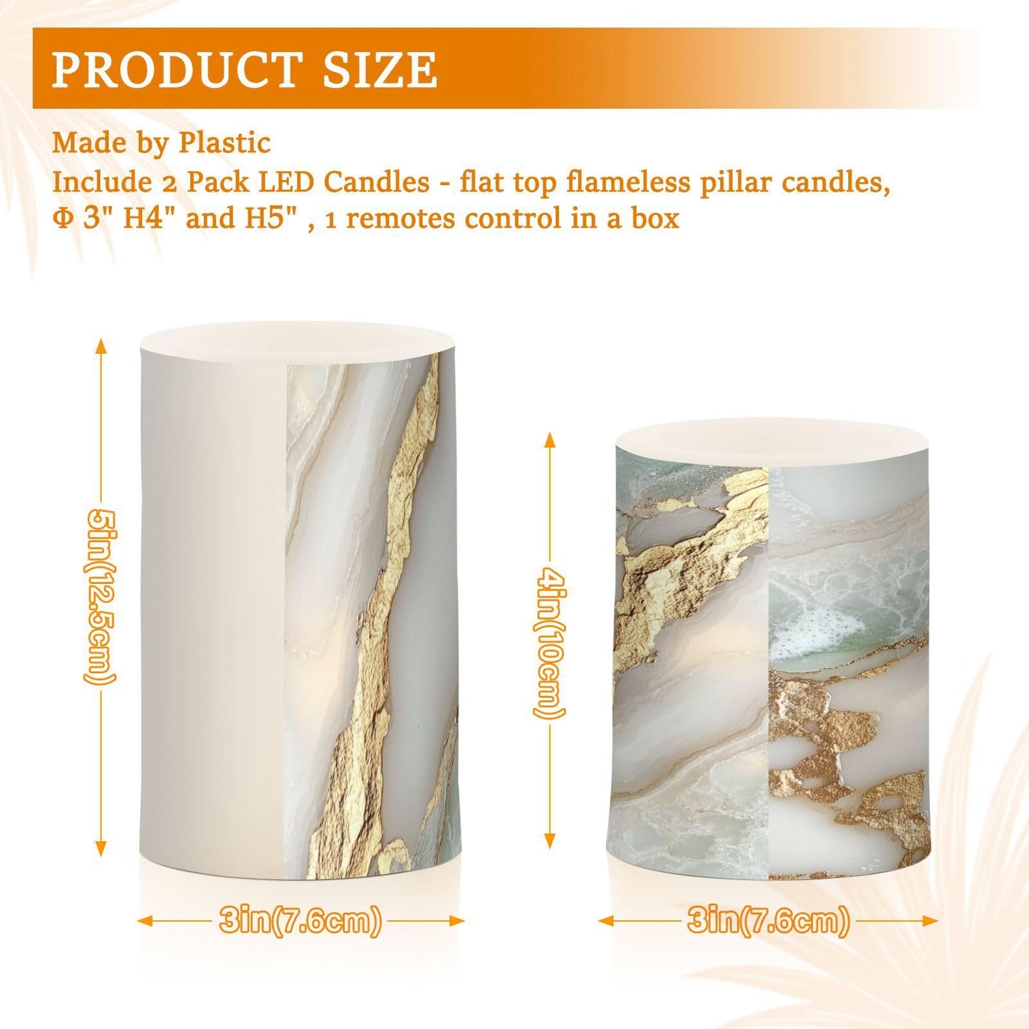 Flameless Candles Battery Operated Led Pillar Candles for Table Marble White White