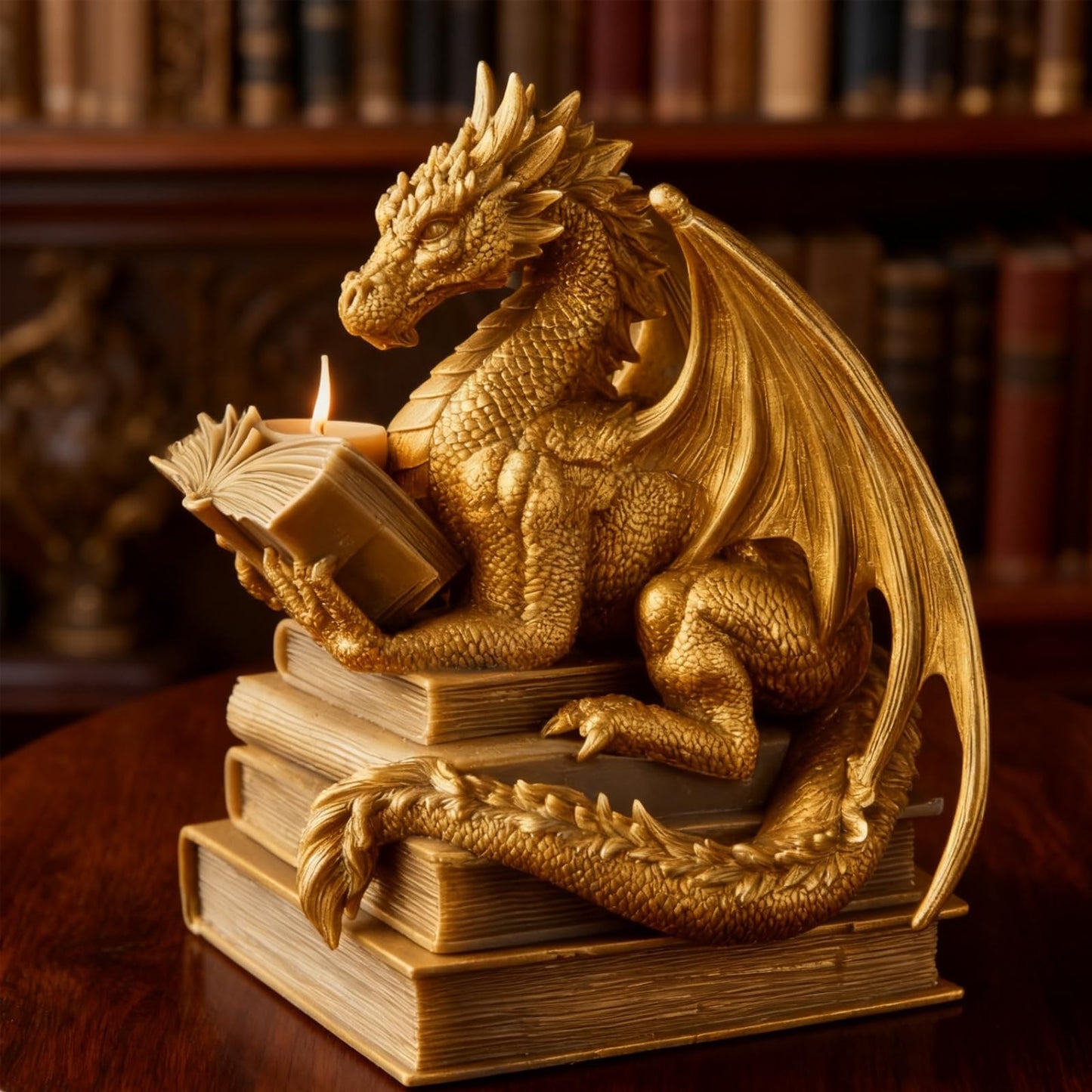 Book-Reading Dragon Candle Mold, Dinosaur Resin Casting Silicone Mold for Home Decor, DIY Soap & Candle Making, Animal Epoxy Resin Craft Mold, Gifts for Dinosaur Lovers