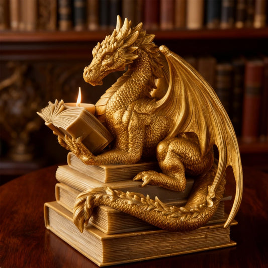 Book-Reading Dragon Candle Mold, Dinosaur Resin Casting Silicone Mold for Home Decor, DIY Soap & Candle Making, Animal Epoxy Resin Craft Mold, Gifts for Dinosaur Lovers