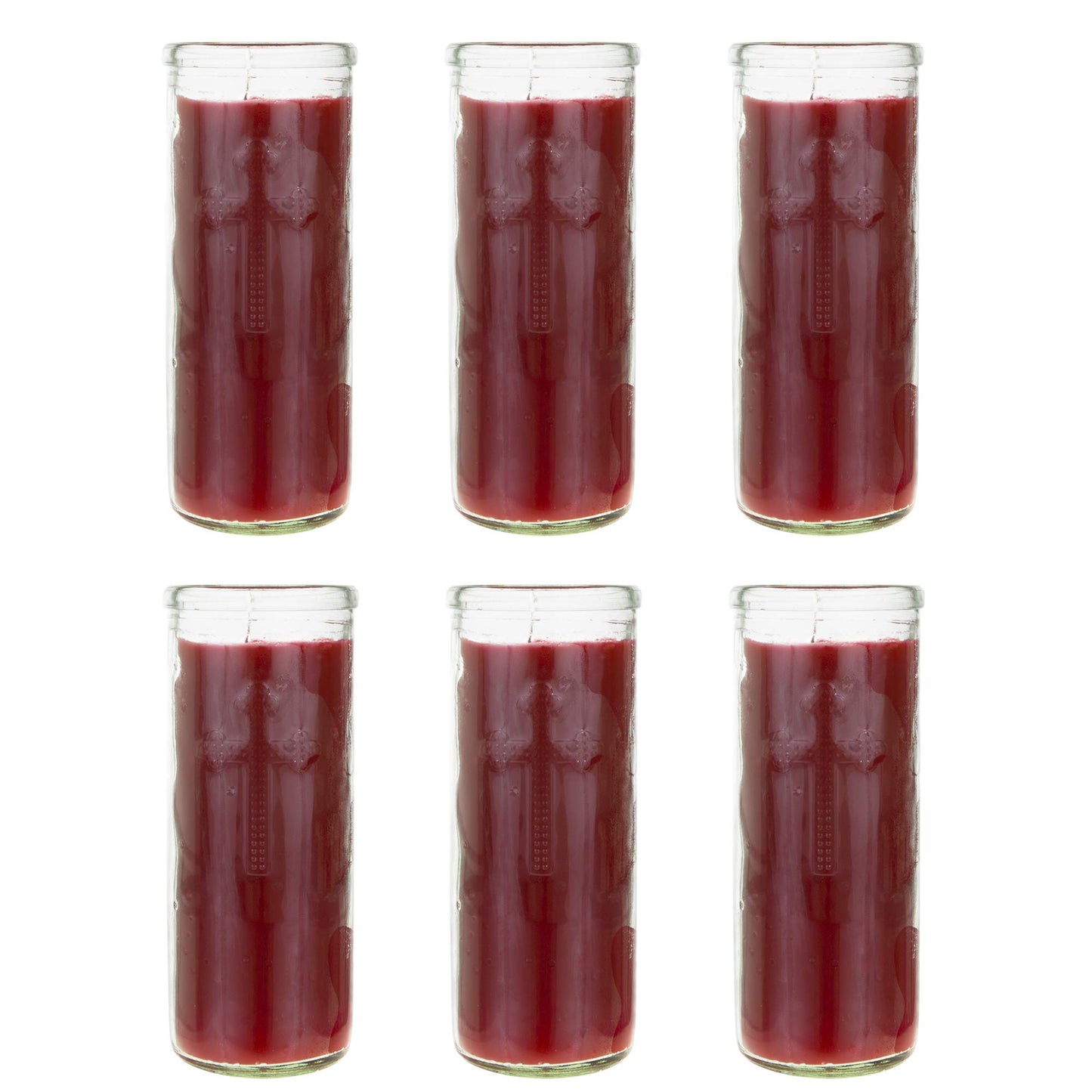 Mega Candles 6 pcs Unscented Red Dual Cross Glass Container Altagraciano Devotional Prayer Candles, Premium Wax Candle 3 Inch x 7.25 Inch, Sanctuary, Vigils, Prayers, Blessings, Religious, Memorials