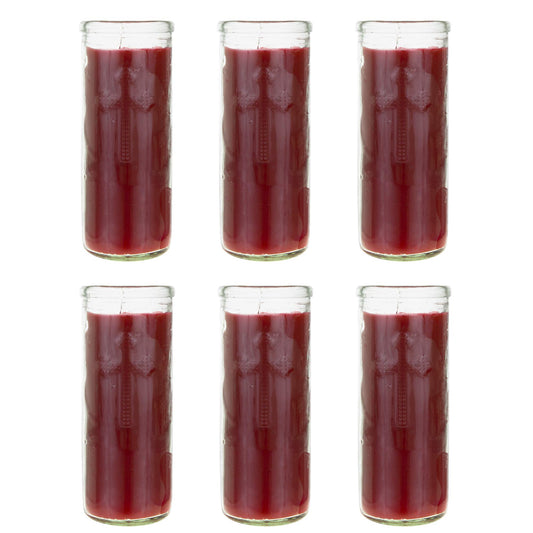 Mega Candles 6 pcs Unscented Red Dual Cross Glass Container Altagraciano Devotional Prayer Candles, Premium Wax Candle 3 Inch x 7.25 Inch, Sanctuary, Vigils, Prayers, Blessings, Religious, Memorials