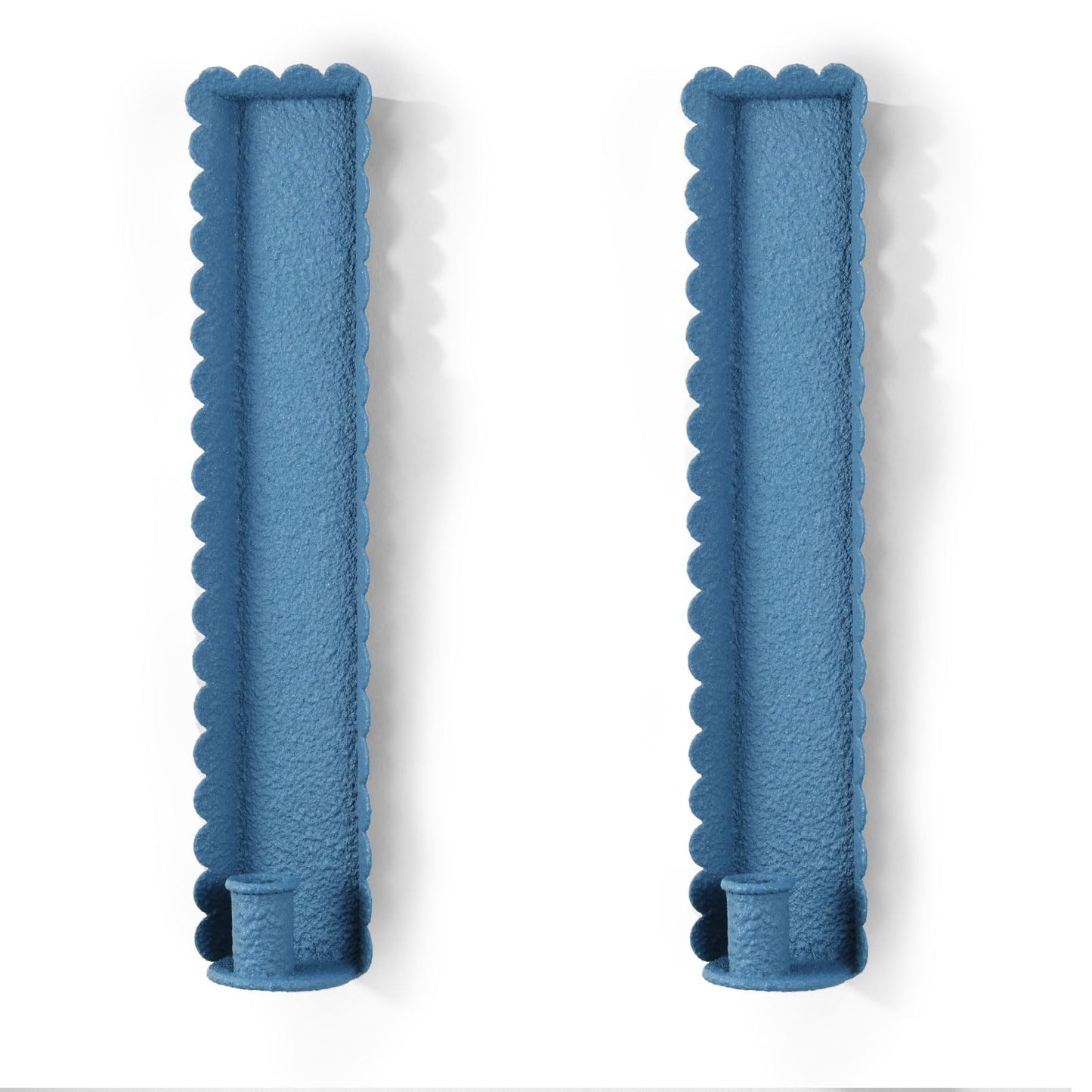 AimtoHome Blue Wall Candle Sconces Set of 2, Scalloped Edge Box-Shaped Cast Iron Farmhouse Church Holders for Taper Candles, Wall Mounted Rustic Candle Sconce for Living Room, Dining Room Decor
