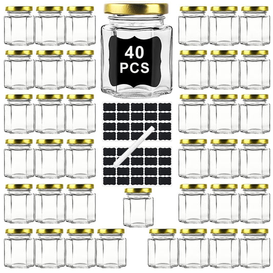 Ritayedet 40 Pack Small Glass Honey Jars with Lids for Wedding Favor, Baby Showers, 3 Oz Airtight Glass Canning Jars with Lids, Candle Jars for Spice, Candy, Jam, Waterproof Stickers