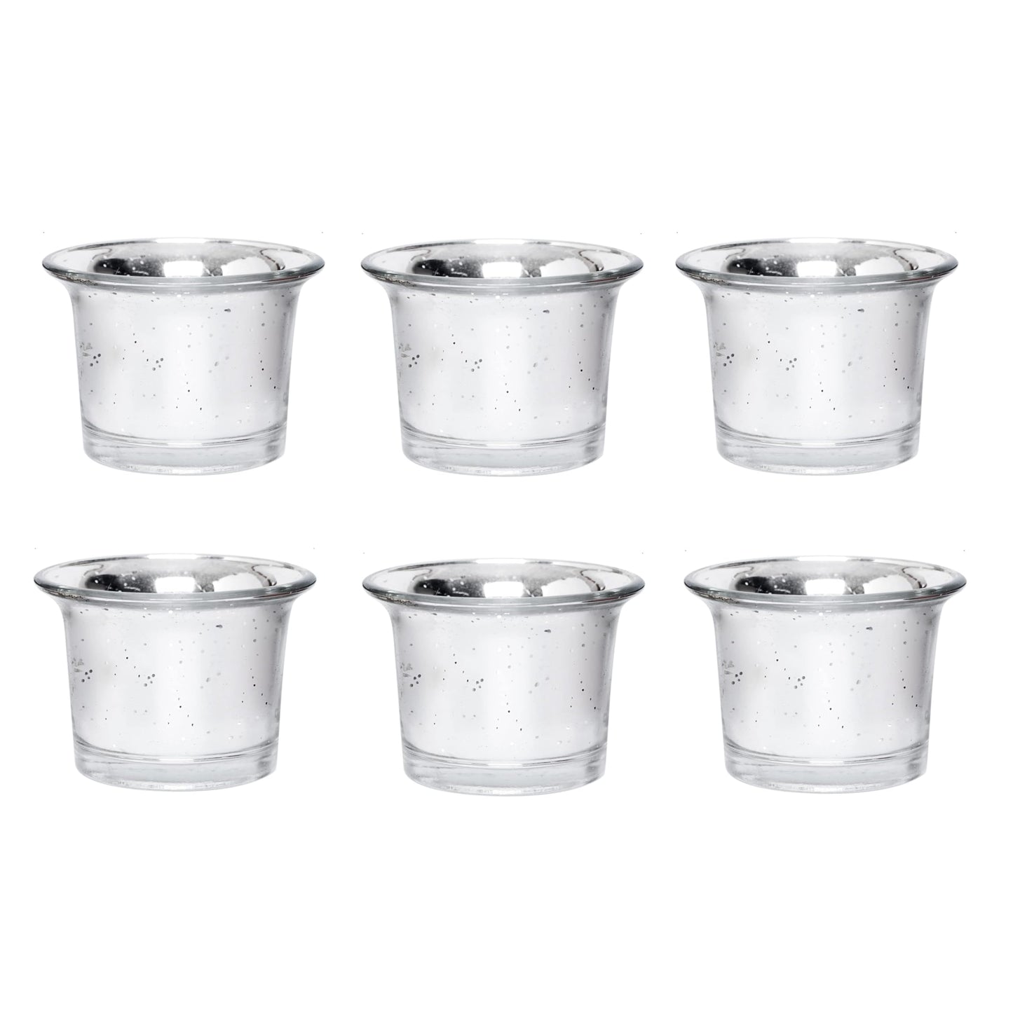 Hosley Set of 6 Metallic/Antique Finish Glass Candle Tealight Holders. Ideal Gift for Wedding Bridal Party Reiki LED Votive Tea Light Gardens O4 (Antique Silver)
