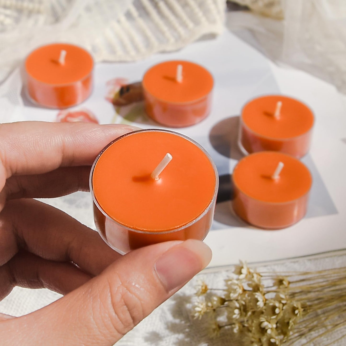 DEYBBY Scented Tealight Candles, Long Lasting Soywax Tea Candle Used for All of Holders|Clear Cup|12 Counts|Up to 4 Hour Burn Time|Fresh Orchard