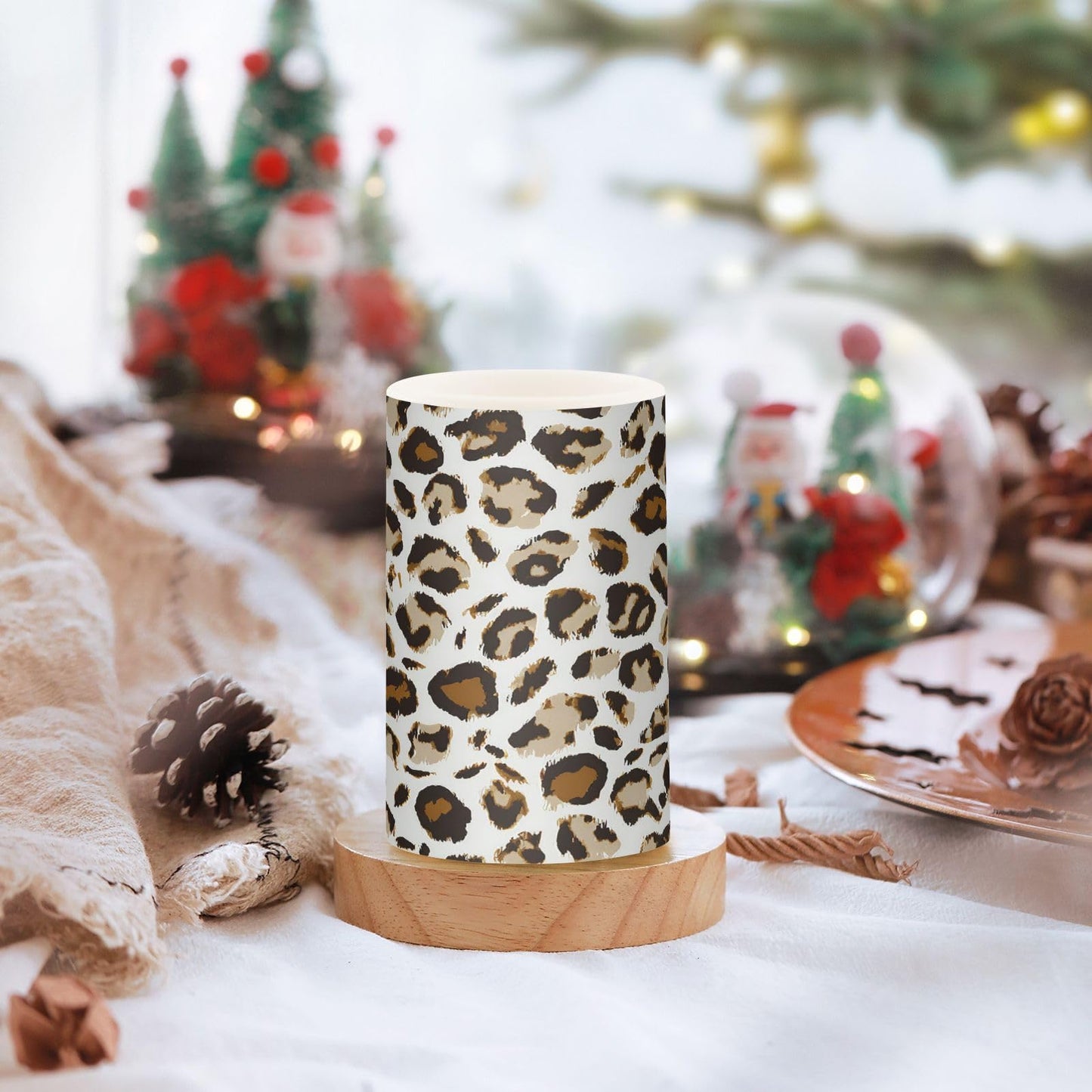 GUIJI Leopard Print - White Flameless Candles, Set of 2, Battery Operated, Pillar Candles for Home Decoration, Christmas, Party