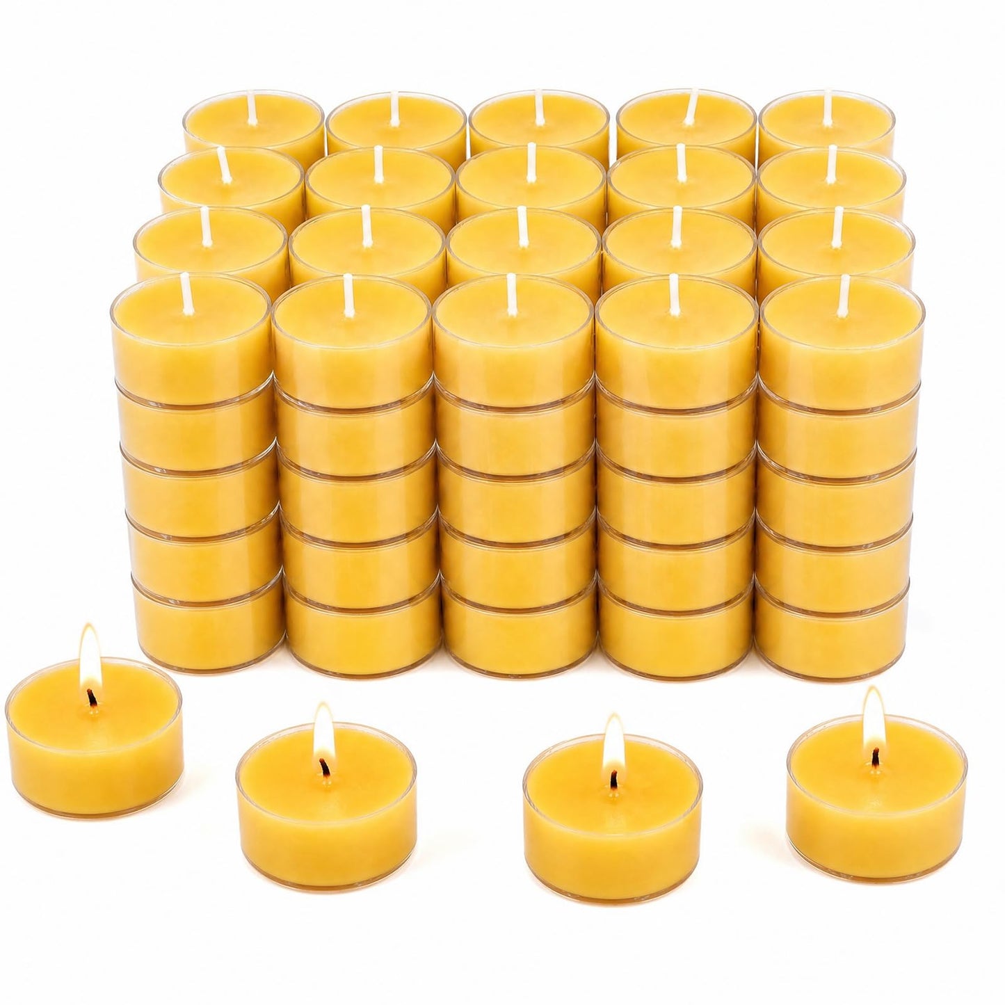 DEYBBY Natural Beeswax Tea Candles 90 Pack, Unscented Pure OrganicBeeswax Tealight Candles Bulk,4-5 Hours Small Tealights in Clear Cup for Home Decoration Emergency Bath Relaxation