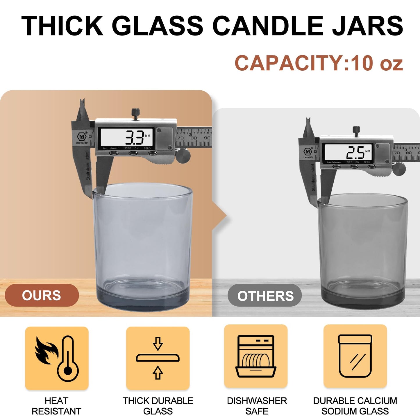 SHOWIN 10 OZ Thick Candle Jars for Making Candles 15 Pcs, Empty Jars with Wood Lids for Candle Making, Sample Container, Grey