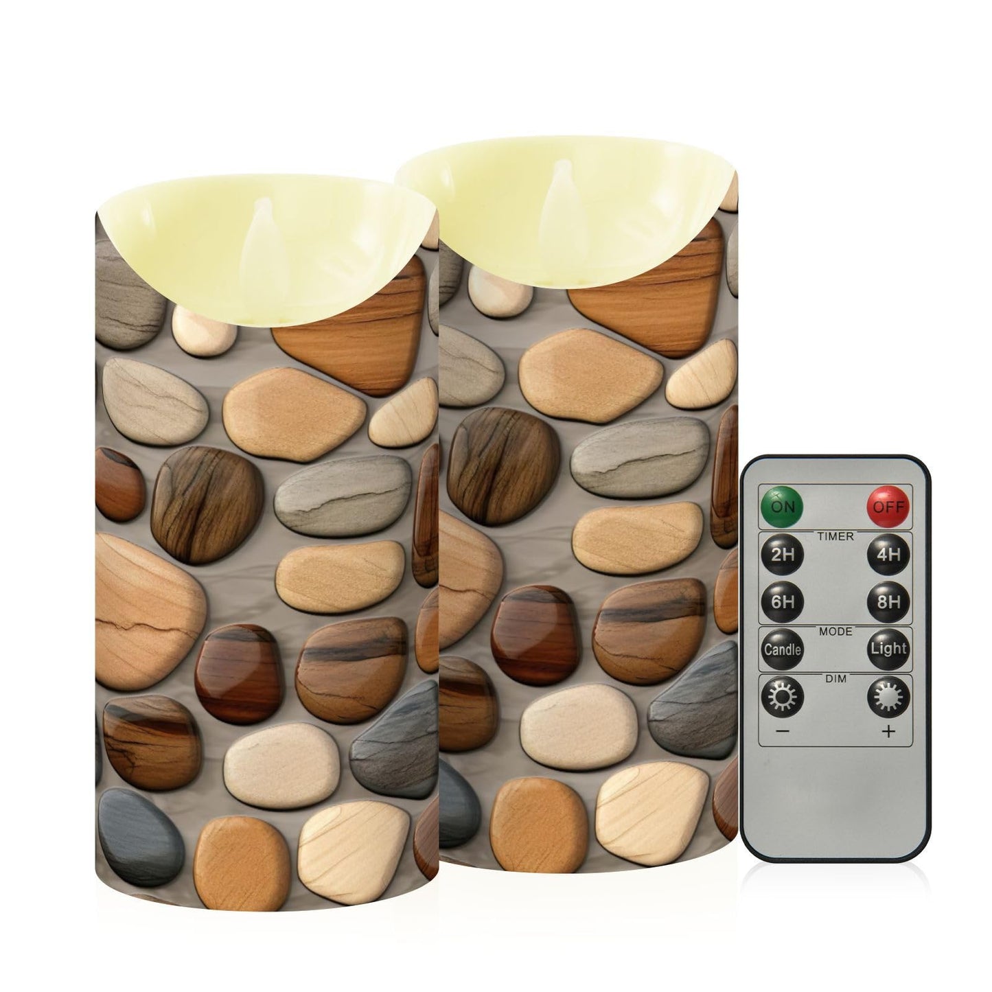 Gravopti Beautiful Pebble Stones 2 Pack Flameless LED Pillar Candles with Remote & Timer, Battery Operated, Flickering Wax Candle for Wedding, Romantic Home & Party Decor