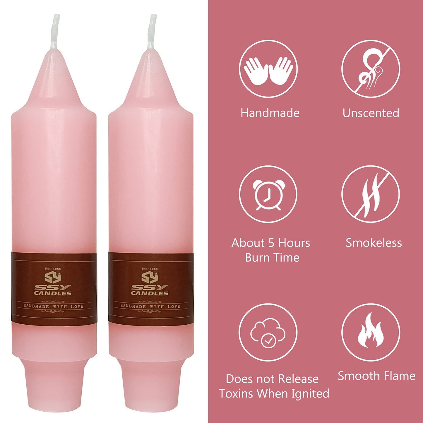 Pink Short Taper Candles Set of 4, 5 Inch Handmade Candle Stick, Unscented Candlesticks, Tapered Candles for Wedding Dinner Table Home Decor Romantic Gift