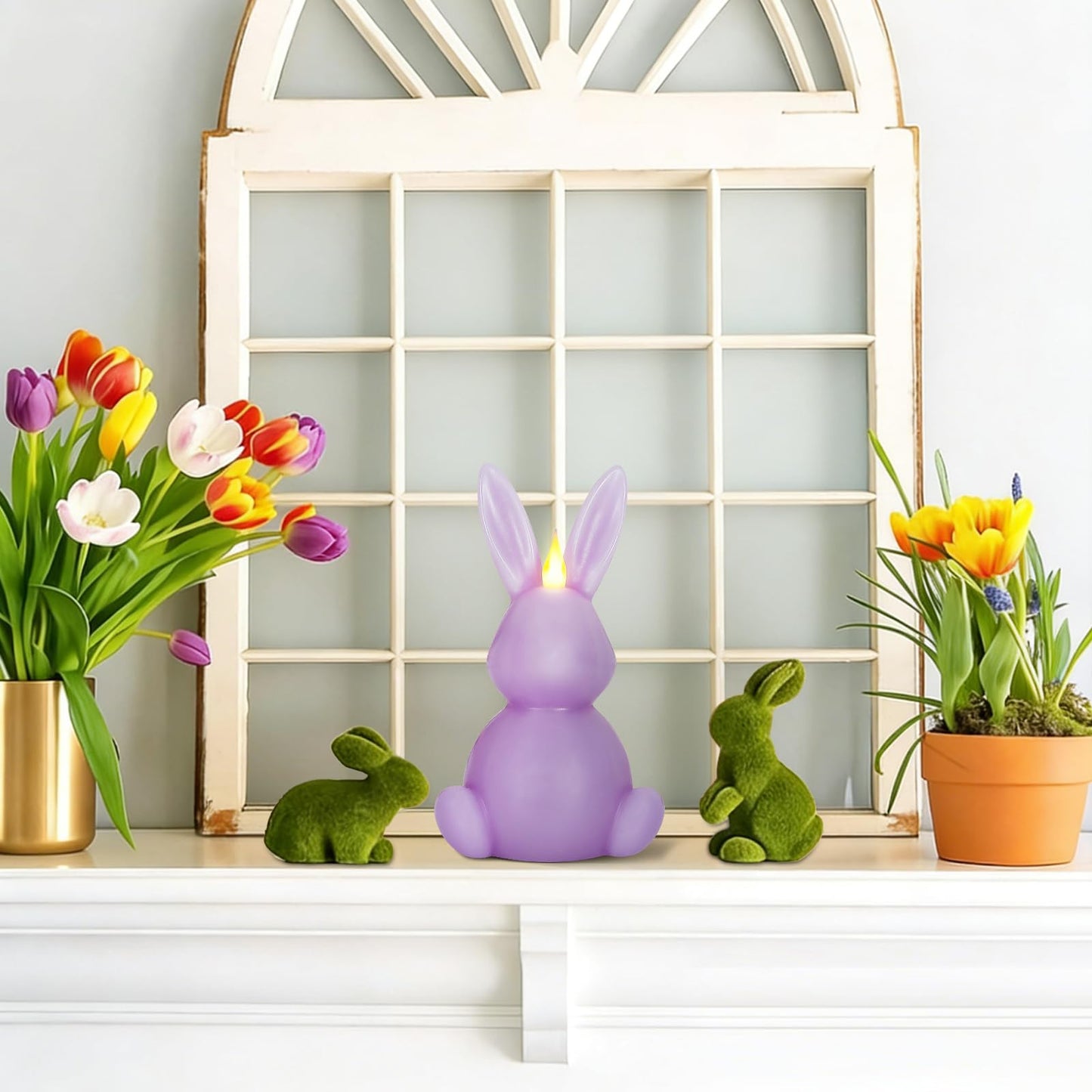 Leorate Purple Easter Bunny Flameless Candle,Real Wax Carved LED Candle,Scented Bunny Shape Flame Candle Set for Home Living Room Bedroom Party Decoration Centerpiece Table Home Decor