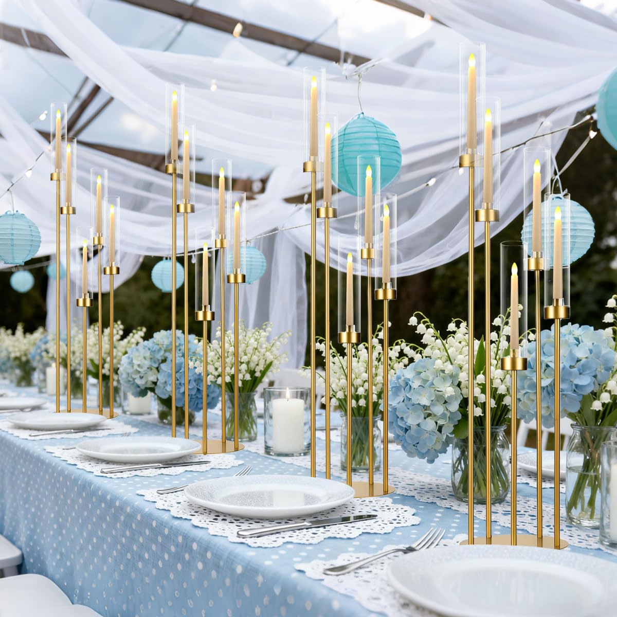 2PCS Floor Candle Holders for Wedding,Tall Arcylic Candelabra Centerpiece for Tables Candelabra 5 Arm for Party Christmas Concert Fit LED Candle Prom Entrance Decorations candelabros navideños