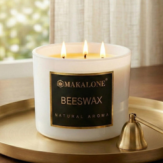 3 Wick Beeswax Jar Candle-42 H Long-Lasting Burn,Natural Air Purifying Candle,Non-Toxic,Smokeless,Natural Honey Aroma Handmade Beeswax White Jar Candles for Home,Yoga,Meditation,Sleep Aid,Ritual