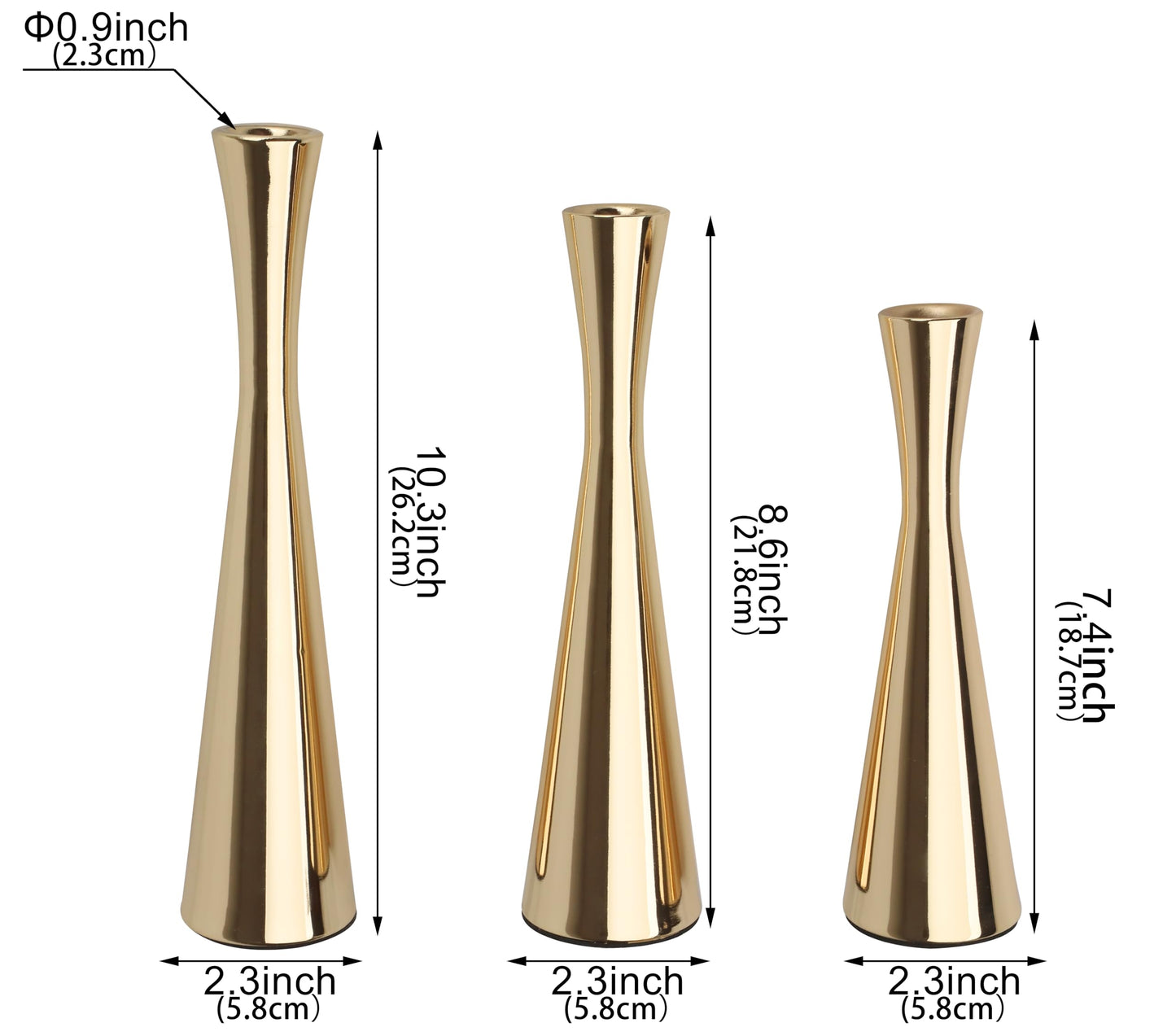 Vixdonos Light Gold Taper Candle Holders Metal Candlestick Holders Set of 3 Table Mantel Decorative Candle Stand for Dinning,Party，Wedding,Home Decor(Light Gold)