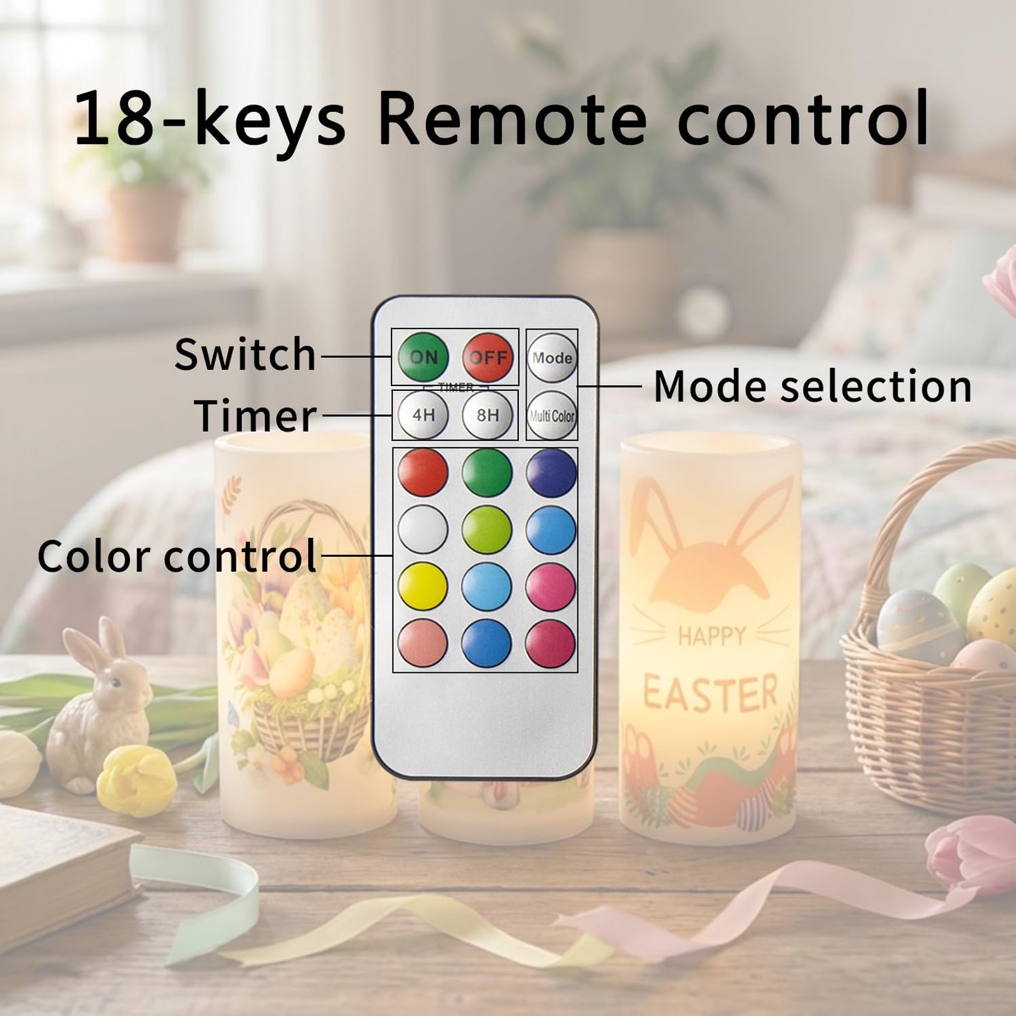 Aulaygo 3PCS Easter Flameless Candles with Remote Control,Happy Easter Bunny Flower Rabbit Spring LED Candle Battery Operated for Easter Theme Party Home Decor,Mother's Day Decor