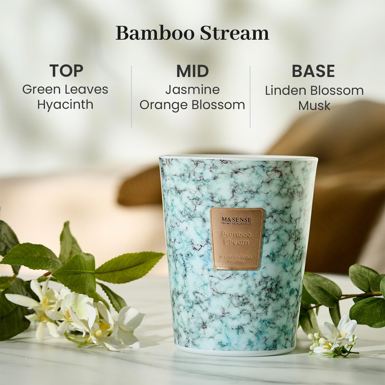 M&SENSE Extra Large Candle 35oz 150H BambooStream Scented Candle,3 Wick Highly Scented Jar Candle, XL Candles Gift for Stress Relief, Meditation, Yoga