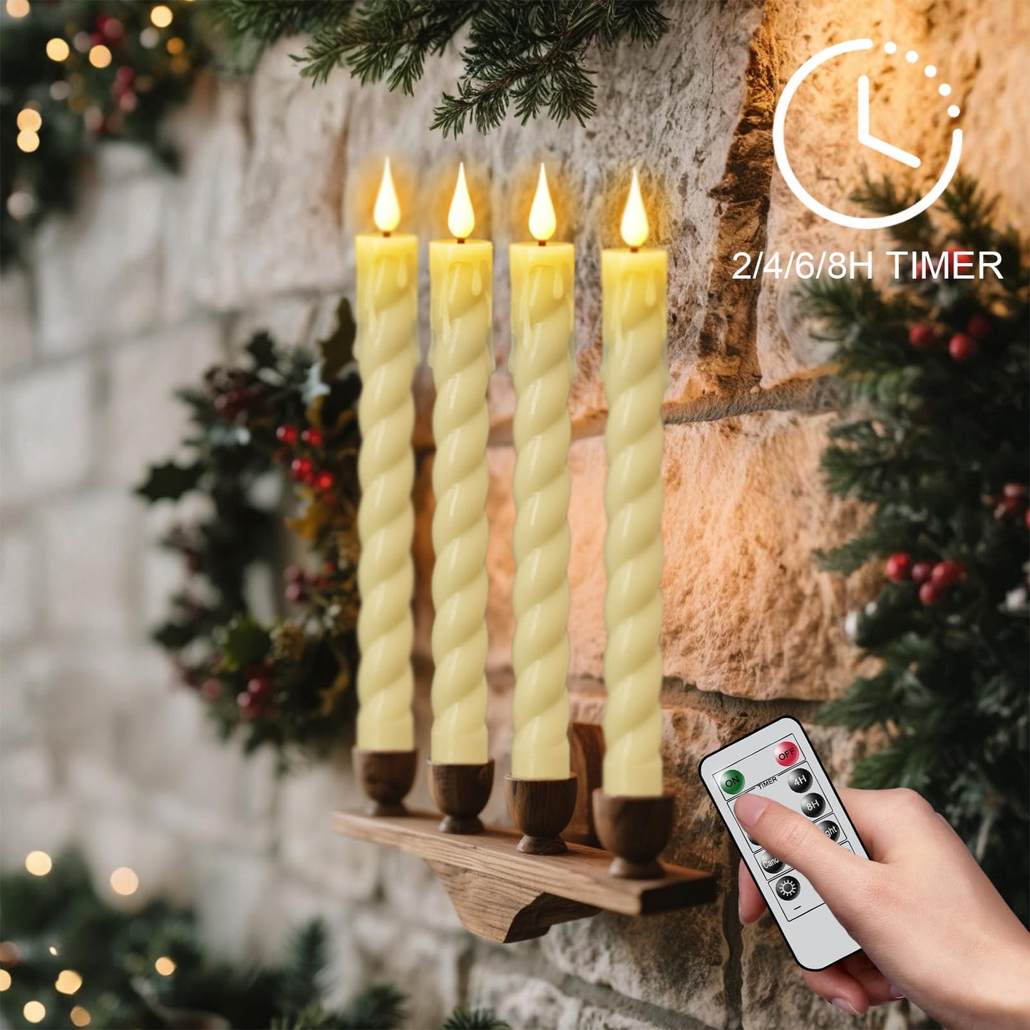 DRomance Flickering Flameless Taper Candles with Remote and Timer, 2 Pack Battery Operated LED Taper Candles 3D Wick Plastic Dripping Effect Dinner Wedding Holiday Decor(Ivory, 0.78" D x 9.65" H)