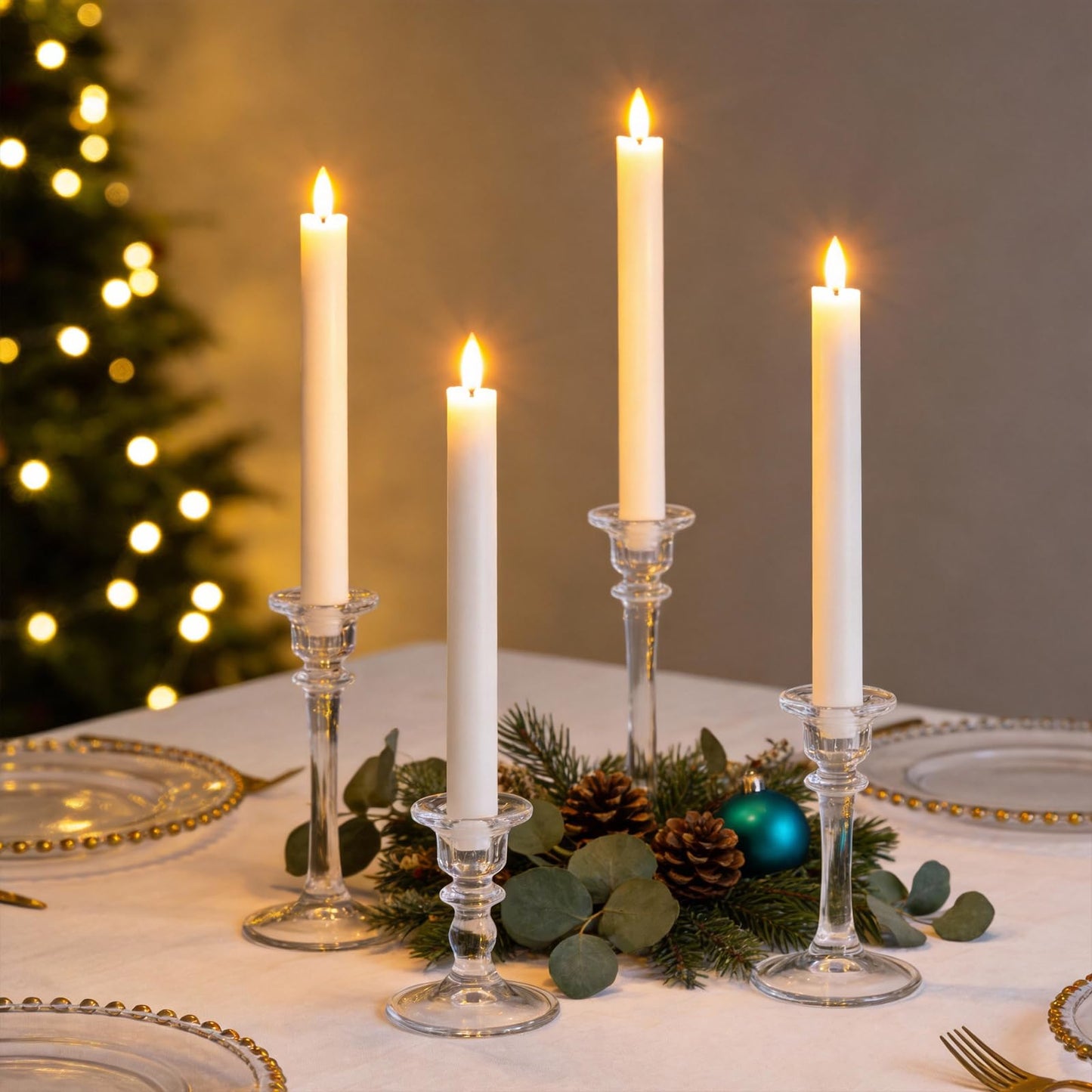 RosMank 6 Set LED Candles, Indoor & Outdoor Candles with 10-Key Remote Timer Control, Flameless, Real Wax, Decoration for Christmas, Birthday, Wedding, Party, White