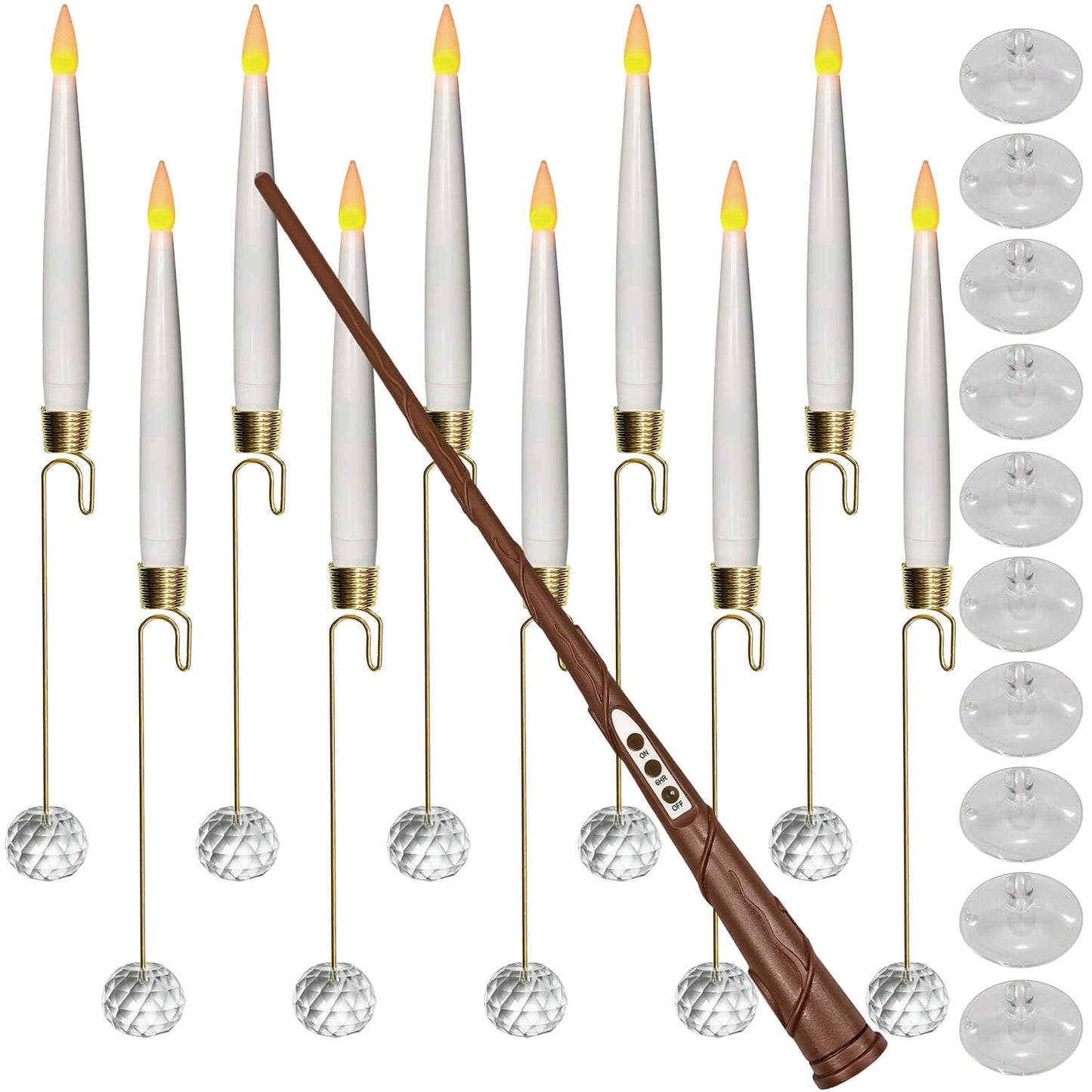Knoste Christmas Tree Candles-Wand Remote-Crystal Ball Hooks-Suction Cups, 10 Pcs Battery Operated Window Candles, Flickering Warm Light, Xmas Home Ornaments, Wedding Party Decorations