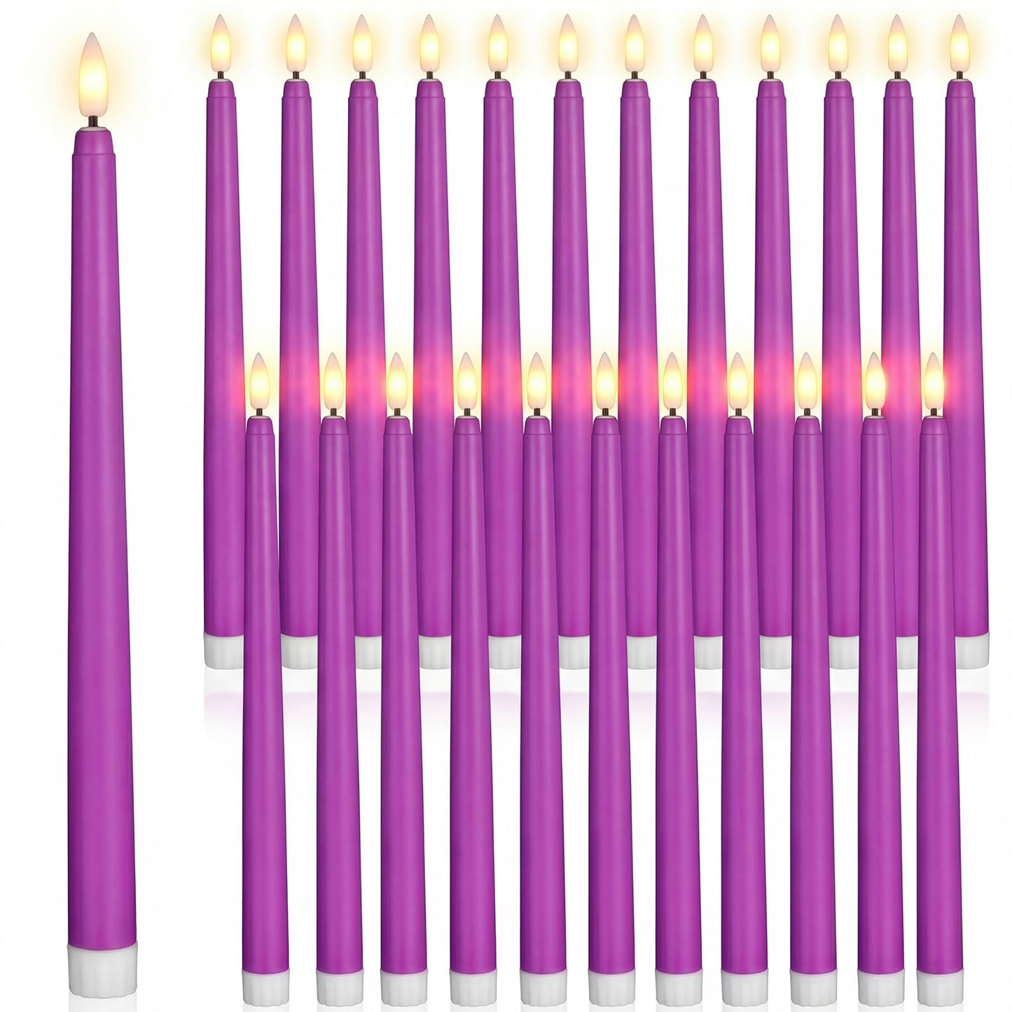 Macarrie 24 Packs Flameless Taper Candles Battery Operated Fake 11 Inch Long Candle Light LED Flameless Candlesticks Flickering Tapered for Wedding, Halloween, Christmas(Purple)