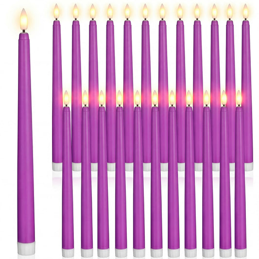 Macarrie 24 Packs Flameless Taper Candles Battery Operated Fake 11 Inch Long Candle Light LED Flameless Candlesticks Flickering Tapered for Wedding, Halloween, Christmas(Purple)