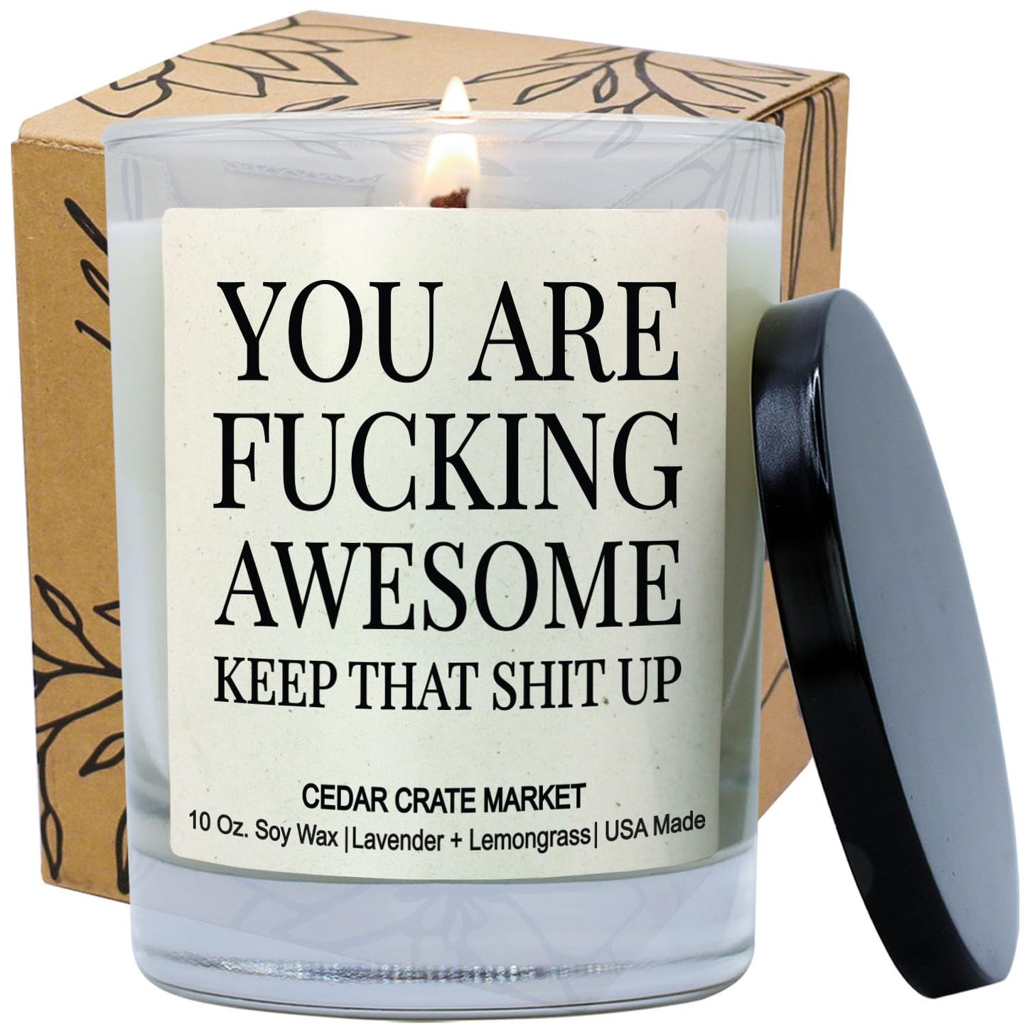 Cedar Crate Market - Inspirational Gift for Women, Men, Thank You Candle - You are Awesome, Keep That Up - Friendship Gifts for Women, Birthday Present for her, Encouragement, Scented Candle
