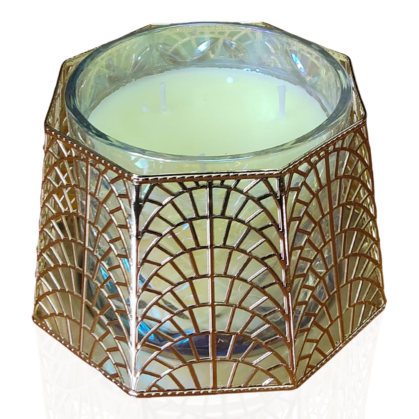 Dorephine 3 Wick Candle Holder, Shell Design Candle Jar Holder for 4-Inch Diameter Jars (5.25" D x 3.5" H) (Rose Gold)