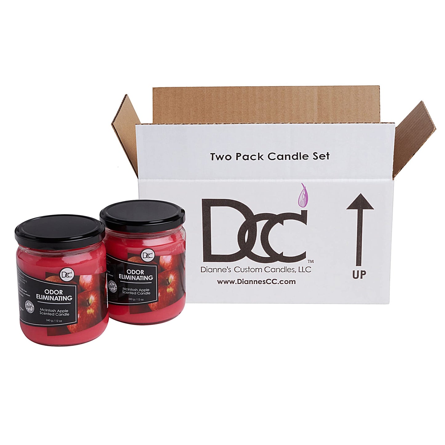 McIntosh Apple 2 Pack Odor Eliminating Highly Fragranced Candle - Eliminates 95% of Pet, Smoke, Food, and Other Smells Quickly - Up to 80 Hour Burn time - 12 Ounce Premium Soy Blend