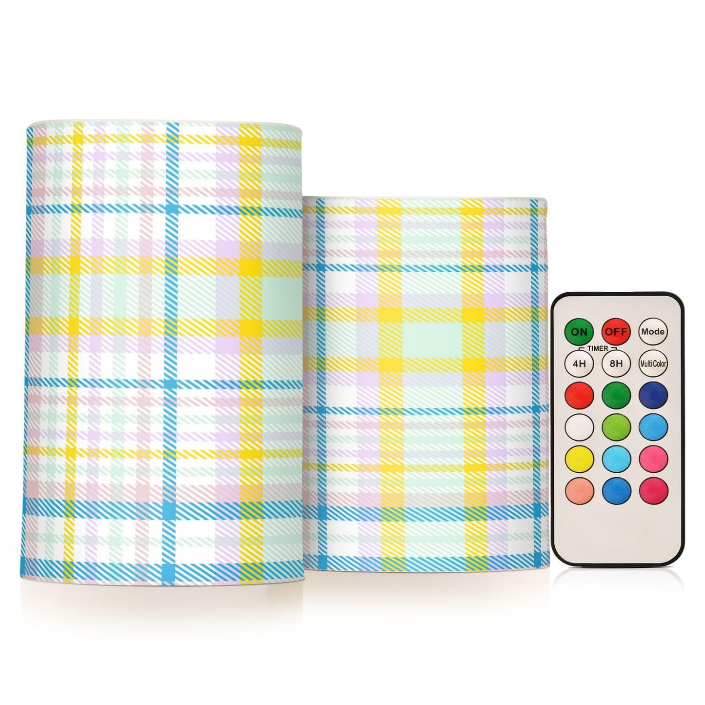 Eionryn Rainbow Buffalo Plaid Pastel Flameless Candles Farmhouse Spring Summer Check Battery Operated LED Candles with Remote Timer Electric Candles for Home Party Decor 2pcs