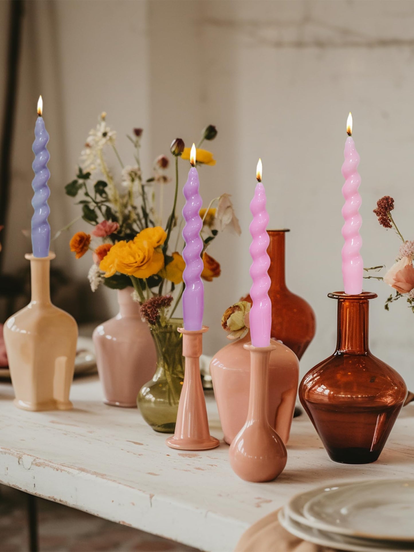 LPUSA Spiral Taper Candles Gradient Pink Twisted Candle Conical Stick Candles for Holiday Wedding Party Wax Unscented Dinner Candle Dripless,Christmas Gift H 7.5 Inch, 4pcs（Gradient Pink）