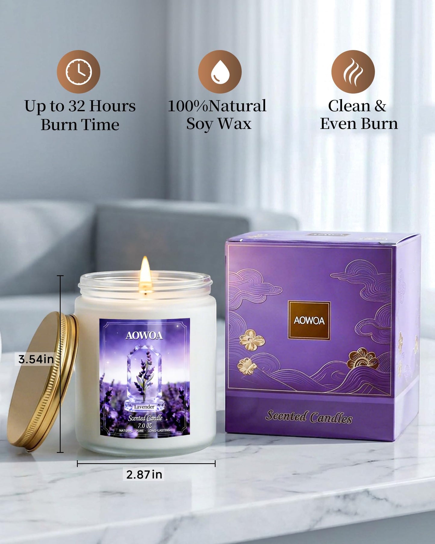 AOWOA Lavender Scented Candles for Women -Aromatherapy Candle, Natural Soy Candles for Home Scented 7oz, Long Lasting Non-Toxic Clean Burning, Mom Birthday Candles Valentines Day Gifts