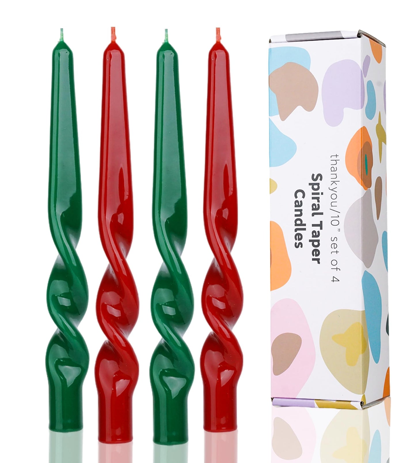 LPUSA Christmas Taper Candles-Green and Red Spiral Candles-Unscented Candle Sticks and Dripless,Perfect as Dinner Candles-4pcs,10inch(Green,Red-A)