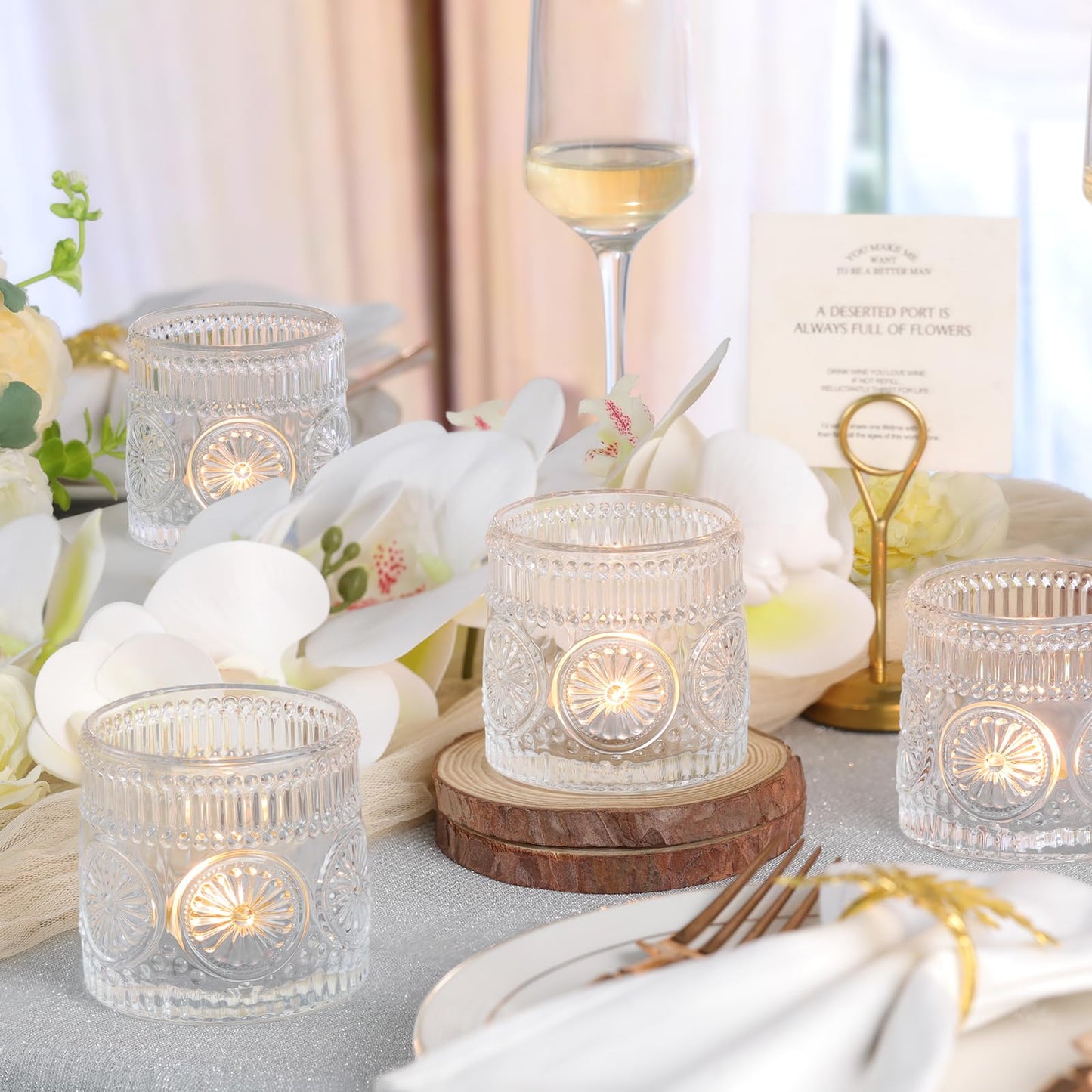 Sunnyfuture 6Pcs Large Votive Candle Holders Clear Glass Tealight Candle Holders for Wedding, Table Centerpiece, Party, Birthday, Home Decor