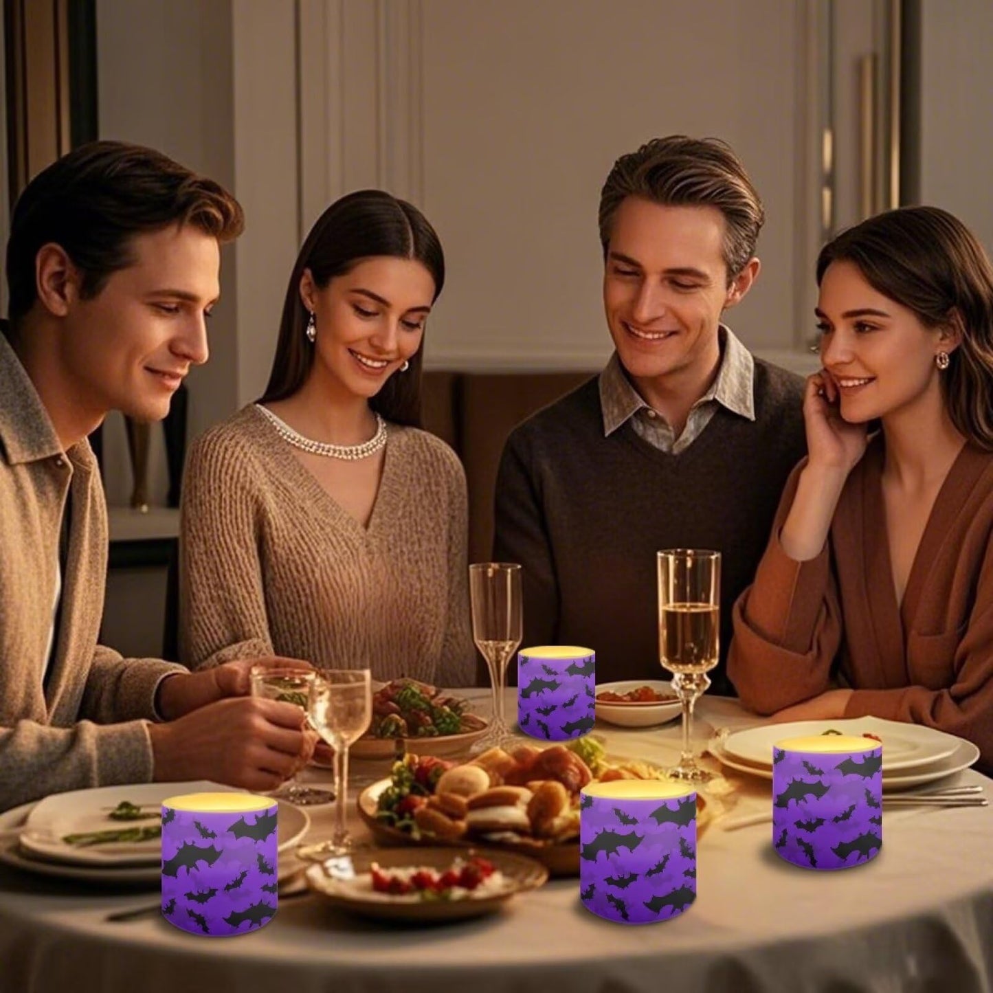 Merkmak Flameless Candles with 18-Key Remote, Halloween Black Bat Battery Operated Candles with Timer 4 Pack Flameless Pillar Tea Lights for Party Banquet Home Decorations