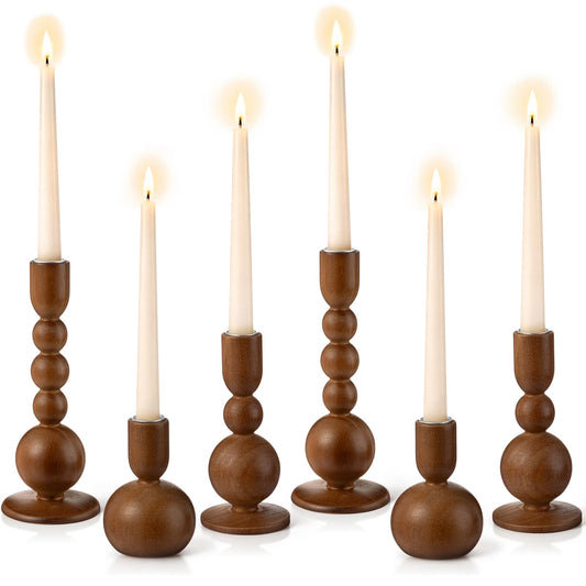Tanlade 6 Pcs Wooden Candle Holders for Pillar Rustic Wood Candlestick Holders Farmhouse Vintage Brown Candle Stands Table Centerpiece for Living Room Dining Fireplace Mantel Wedding Party Decoration