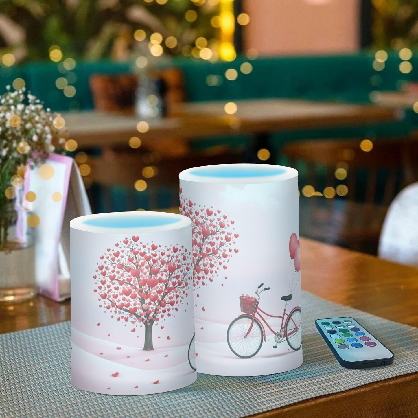 ALAZA Pink Heart Shaped Tree Flickering Flameless Candles Battery Operated with Remote Timer,Tea Light Candles LED Pillar Votive Candles Set of 2 for Outdoor Indoor Decorations