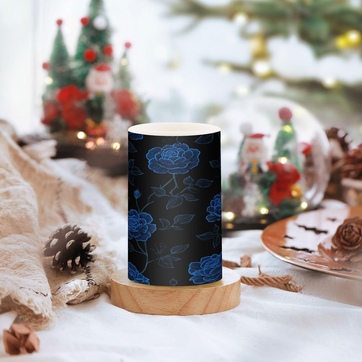 ALAZA Blue Rose Floral Flickering Flameless Candles Battery Operated with Remote Timer,Tea Light Candles LED Pillar Votive Candles Set of 2 for Outdoor Indoor Decorations