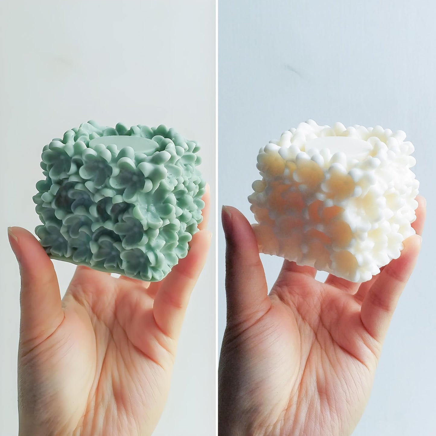 Wehous Unique Flower Candle Molds for Candle Making, 3D Square Hydrangea Flower Silicone Molds for Resin Candle Soap Wax, Floral Silicone Fondant Chocolate Cake Decor Molds DIY Craft Home Decor