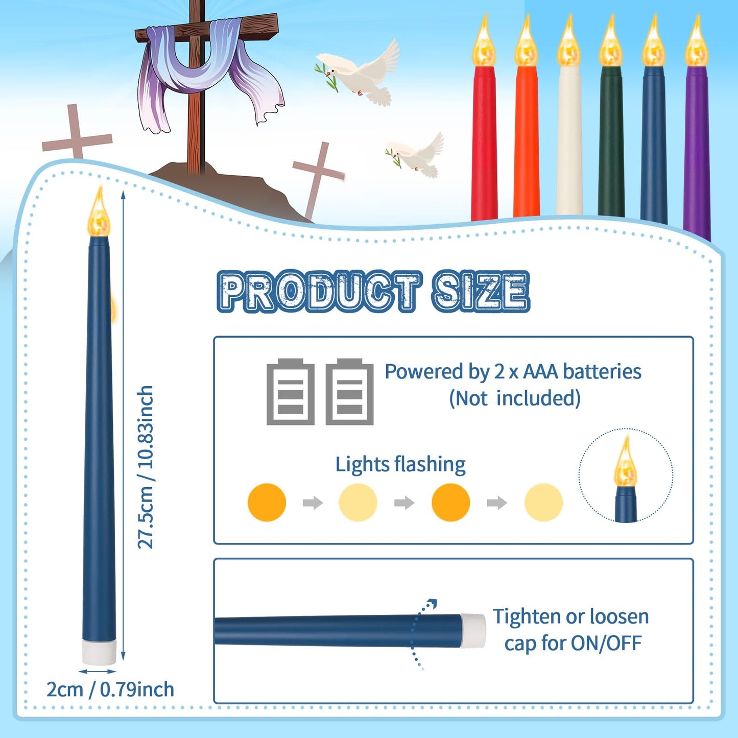 CHENGU 12 Pcs LED Taper Candles Flameless Battery Dripless Dinner Candles for Thanksgiving Day, Weddings, Church, Hanukkah, Christmas, Autumn, New Year Celebration(Multicolor,Taper)
