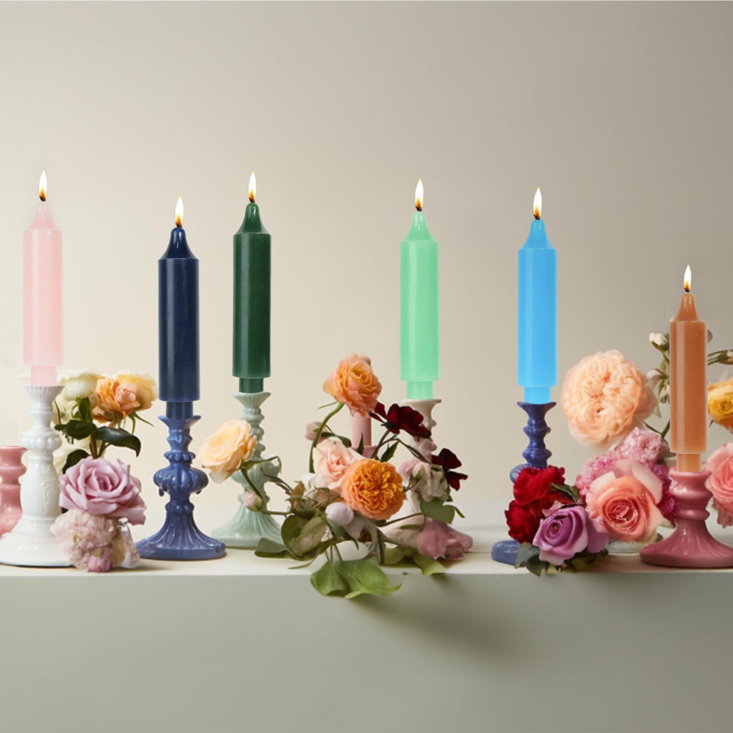 MAITREYA Pink Short Taper Candle Candlesticks Dripless Dinner Candle for Wedding Party Decoration Home Dinner,6.5inch,4 Pack