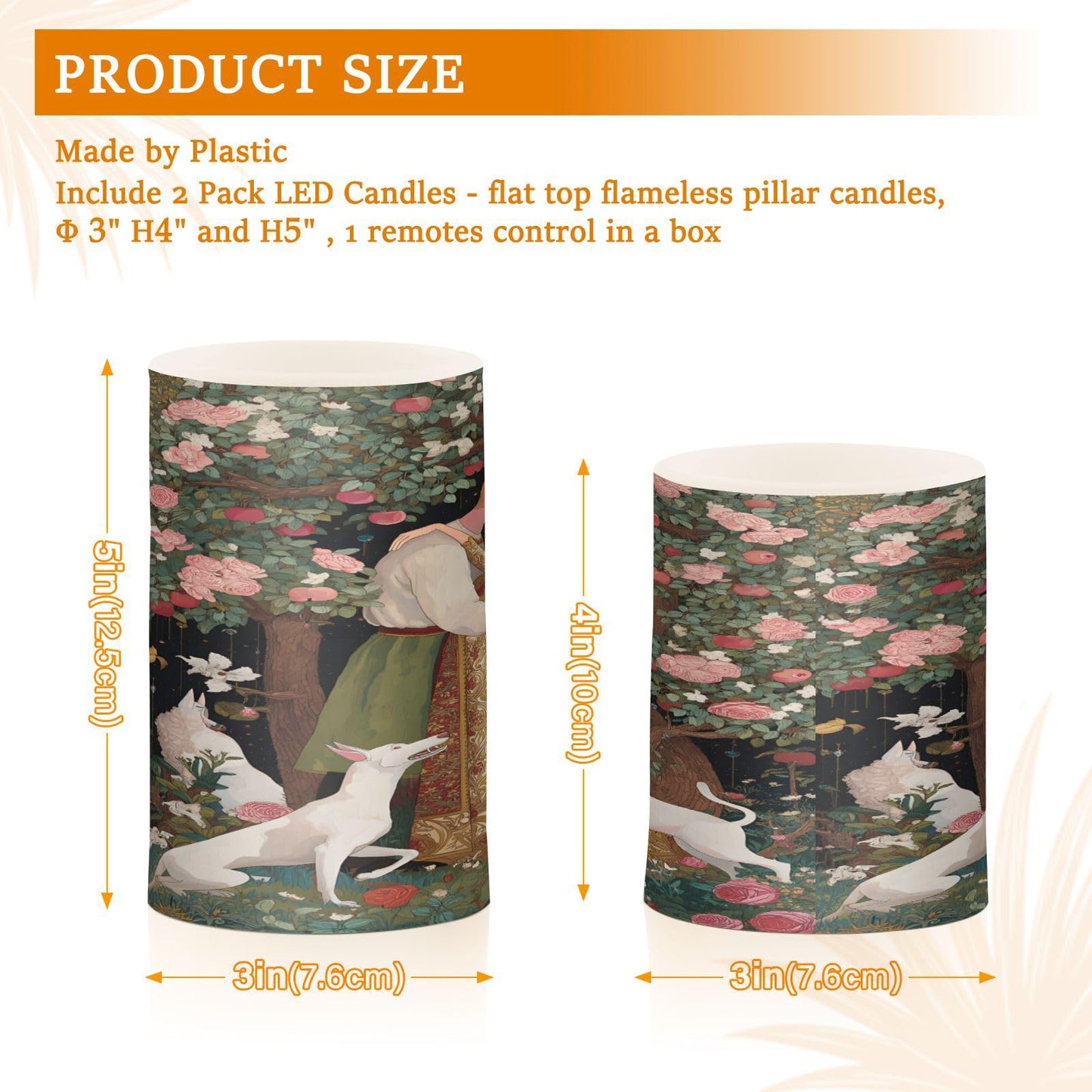 ALAZA Flameless Candles with Remote Timer,Man Woman Floral Tree Battery Operated Candles Set of 2 LED Tea Lights Flickering Pillar Votive Candles for Indoor Outdoor Decor