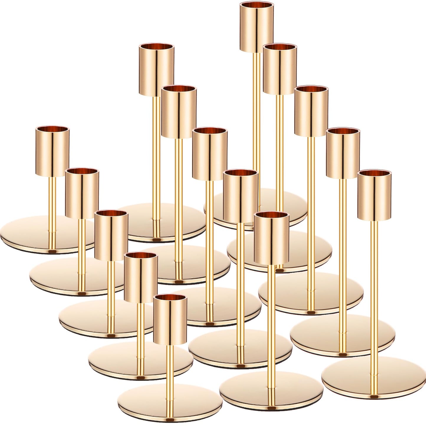 Sieral Candle Holders Bulk Taper Candlesticks Holders Set Modern Decorative Metal Candelabras for Wedding Anniversary Home Dinning Table Centerpiece Xmas Party Decor(Gold,15 Pcs)