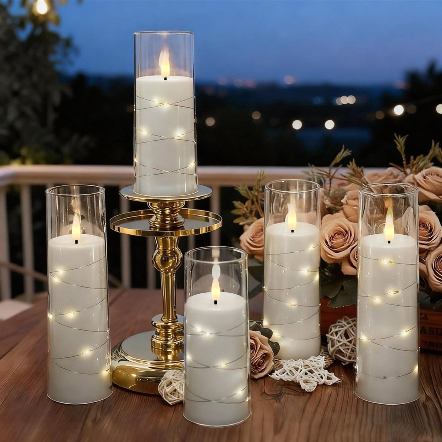Raycare Flameless Candle with Remote Timer – 9 Flickering Acrylic Battery Operated LED Pillar Candles with Embedded Star String for Christmas, Wedding, Home Table Decor, and as a Gift (White)