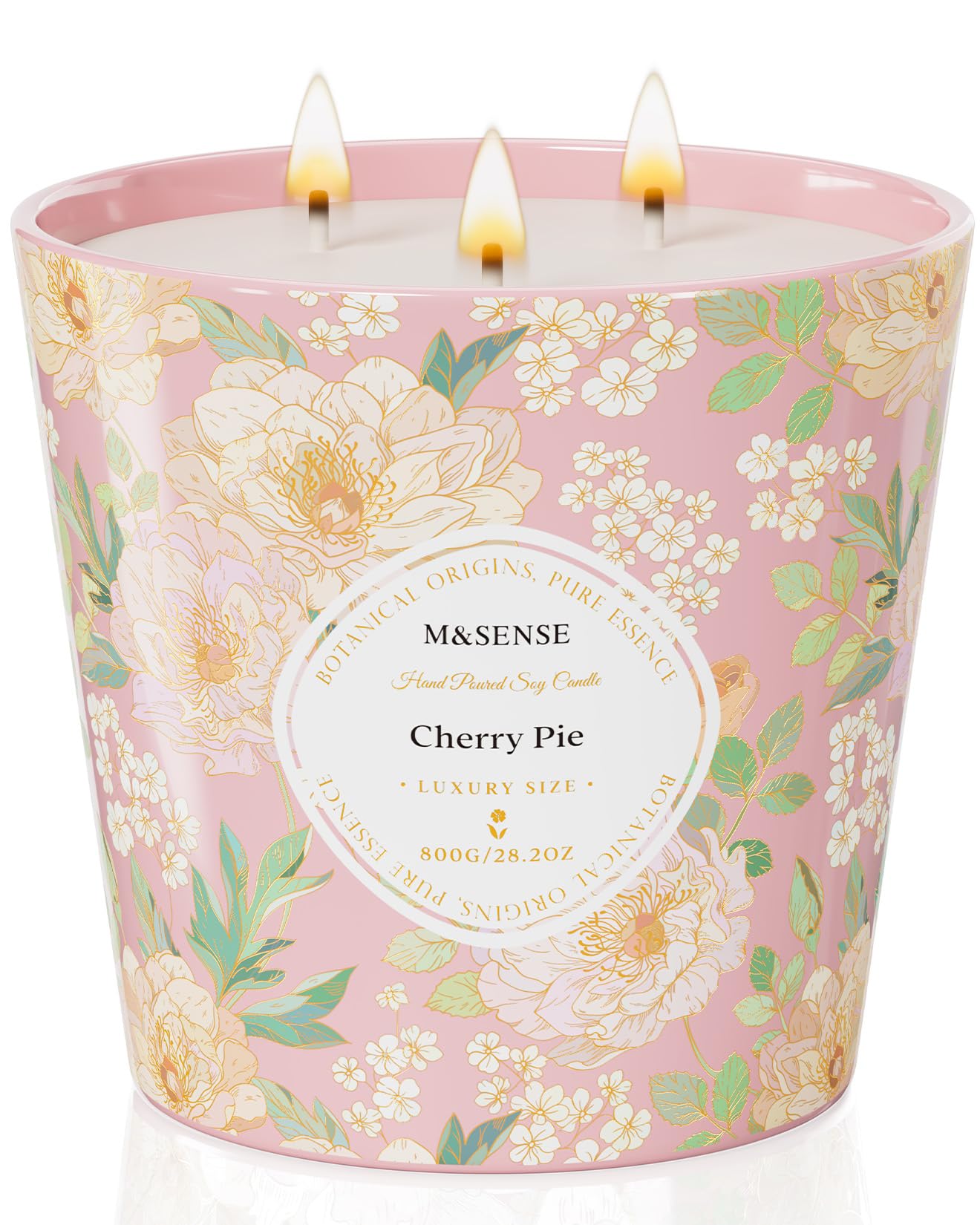 M&SENSE Cherry Pie Scented Candle, 28.2oz 3 Wick Natural Soy Wax Large Candles, Long Lasting Clean Slow Burning No Toxic Décor for Home Relaxation, Romantic Dates & Gift-Giving